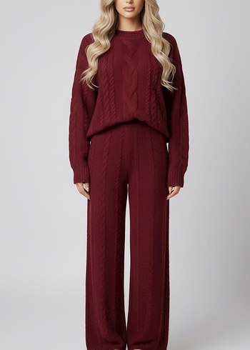 Bordo Örgü Kadın Salaş triko ikli Takımı - Görsel 6