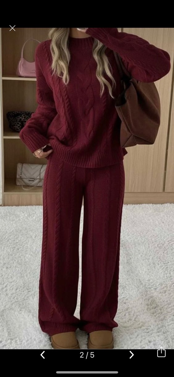 Bordo Örgü Kadın Salaş triko ikli Takımı - Görsel 4