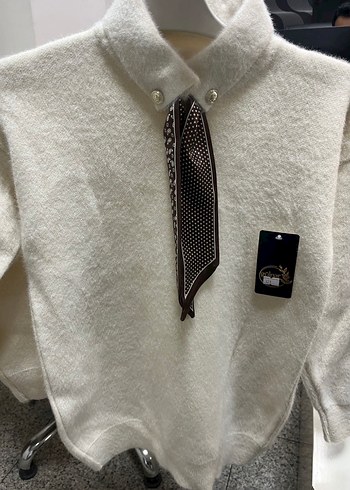 Beyaz Örgü Halter Yaka Kadın Kazak - Görsel 3