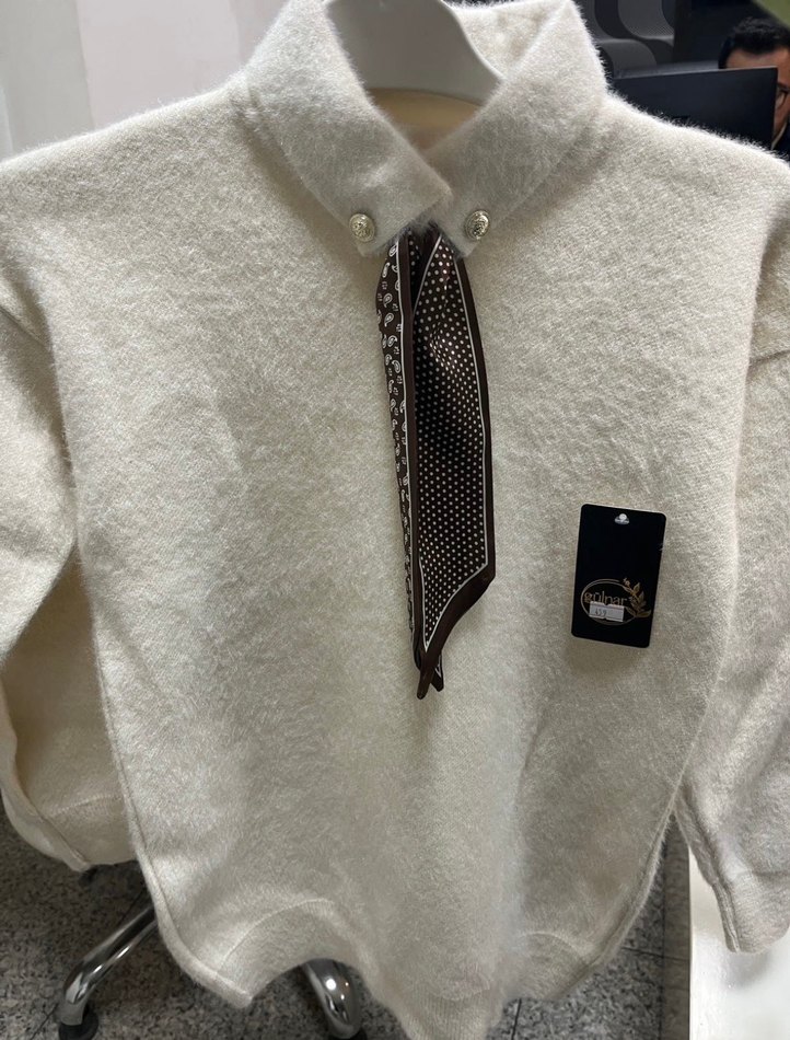 Beyaz Örgü Halter Yaka Kadın Kazak - Görsel 2