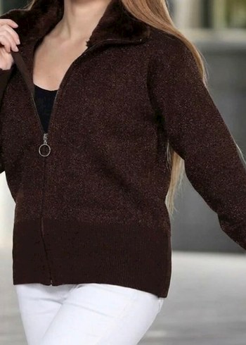 Kadın Kahverengi Parlak Triko Hırka - Görsel 2