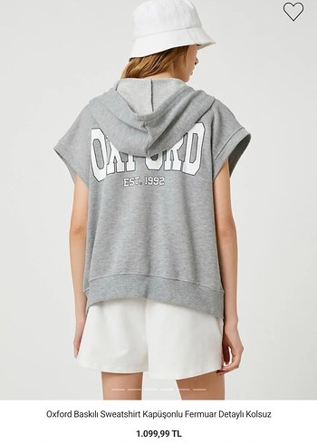 Oxford Baskılı Kapüşonlu Kolsuz Sweatshirt - Görsel 2