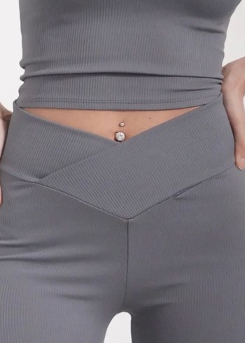 Gri Kadın Spor Tayt, Normal Boy, Sıkı Kesim - Görsel 2