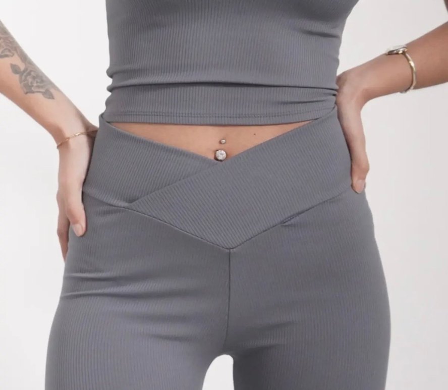 Gri Kadın Spor Tayt, Normal Boy, Sıkı Kesim - Görsel 2
