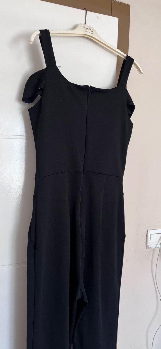 Siyah Kemerli Kadın Midi Tulum - Görsel 3