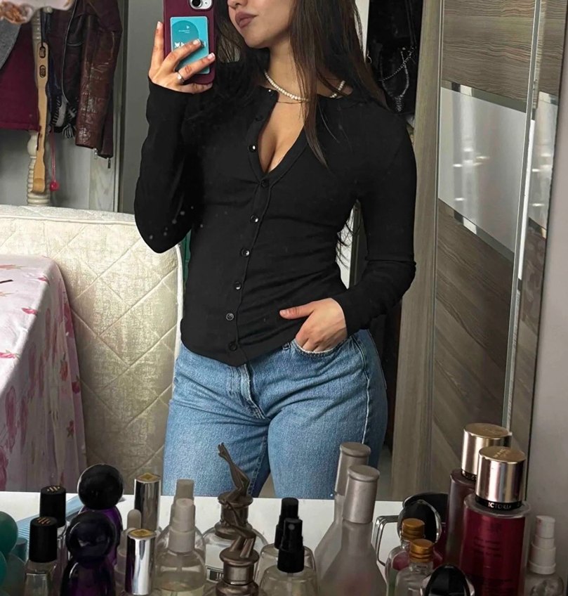 Gri melange siyah body - Görsel 3