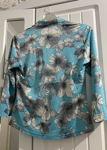 38 Beden mavi Renk Çiçek Desenli Mavi Kadın Blazer Gömlek