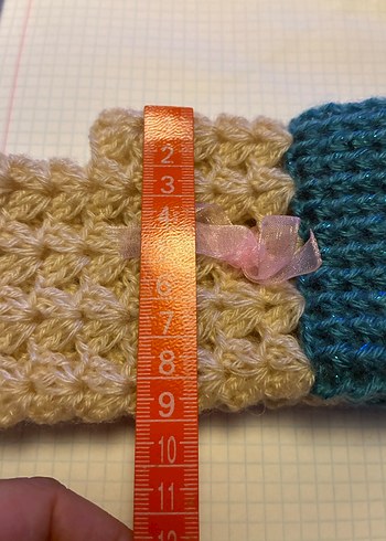 Turkuaz ve Krem El Örgüsü Kadın Eldiveni - Görsel 5