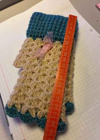 Turkuaz ve Krem El Örgüsü Kadın Eldiveni - Görsel 4