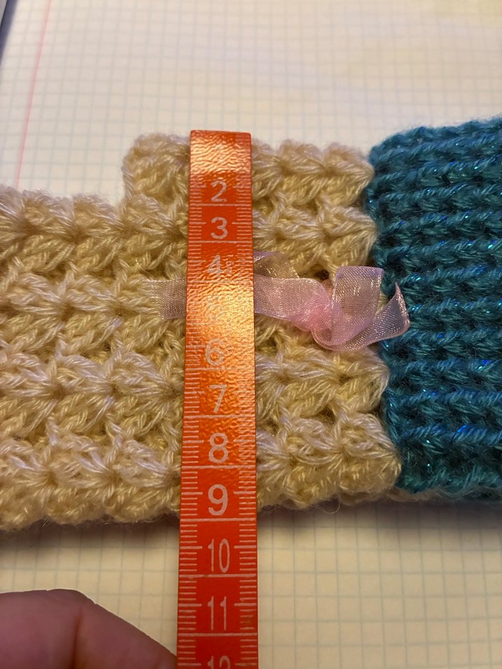 Turkuaz ve Krem El Örgüsü Kadın Eldiveni - Görsel 5