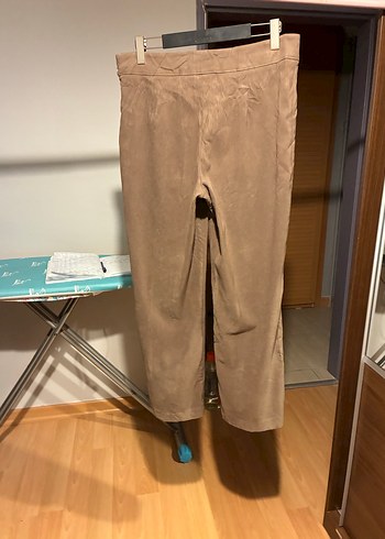 44 beden Bej Kuşaklı Salaş Kadın Kumaş Pantolon - Görsel 2