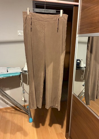44 beden Bej Kuşaklı Salaş Kadın Kumaş Pantolon - Görsel 6