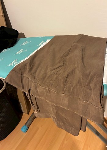 44 beden Bej Kuşaklı Salaş Kadın Kumaş Pantolon - Görsel 3