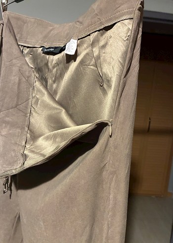 44 beden Bej Kuşaklı Salaş Kadın Kumaş Pantolon - Görsel 4