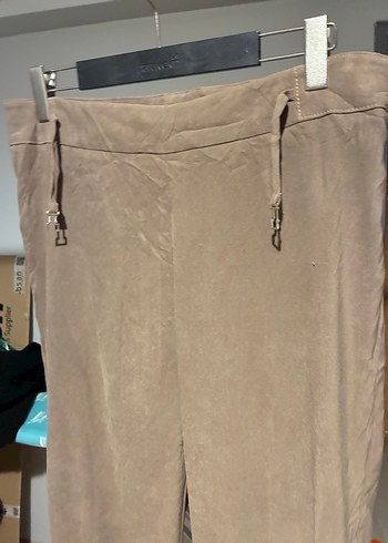 44 beden Bej Kuşaklı Salaş Kadın Kumaş Pantolon - Görsel 8