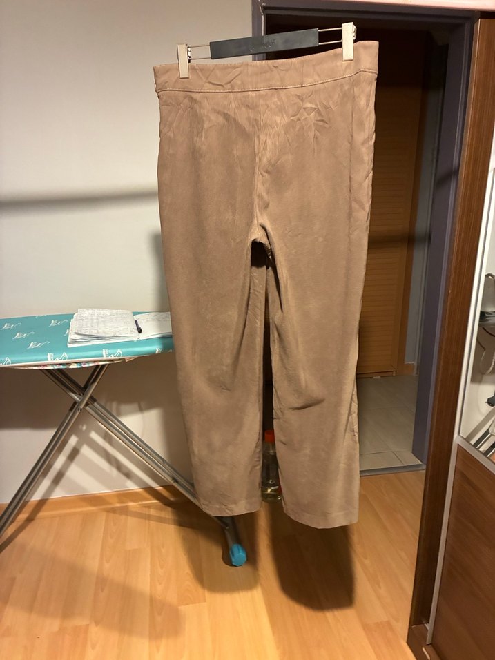 44 beden Bej Kuşaklı Salaş Kadın Kumaş Pantolon - Görsel 2