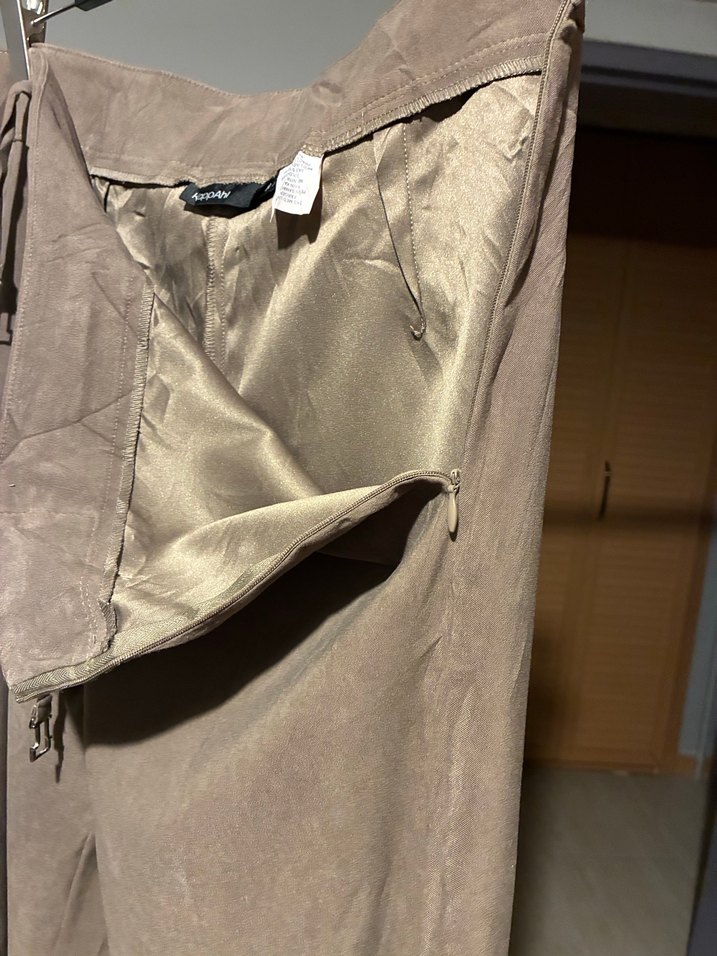 44 beden Bej Kuşaklı Salaş Kadın Kumaş Pantolon - Görsel 4