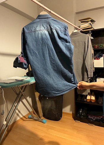 XXL Gri Mavi Denim Erkek Gömlek - Görsel 6