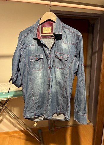 XXL Gri Mavi Denim Erkek Gömlek - Görsel 7