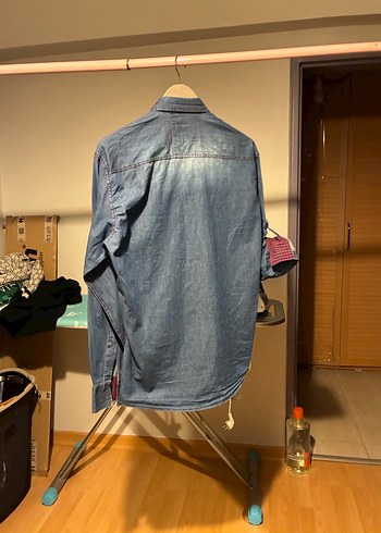 XXL Gri Mavi Denim Erkek Gömlek - Görsel 4