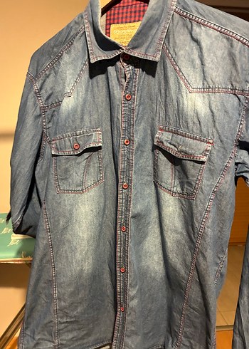 XXL Gri Mavi Denim Erkek Gömlek - Görsel 2