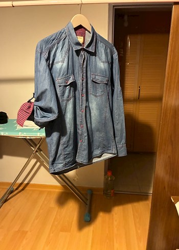 XXL Gri Mavi Denim Erkek Gömlek - Görsel 3