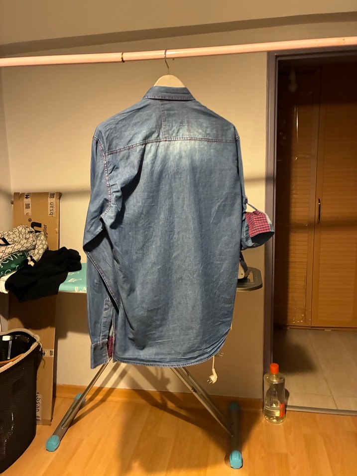 XXL Gri Mavi Denim Erkek Gömlek - Görsel 4