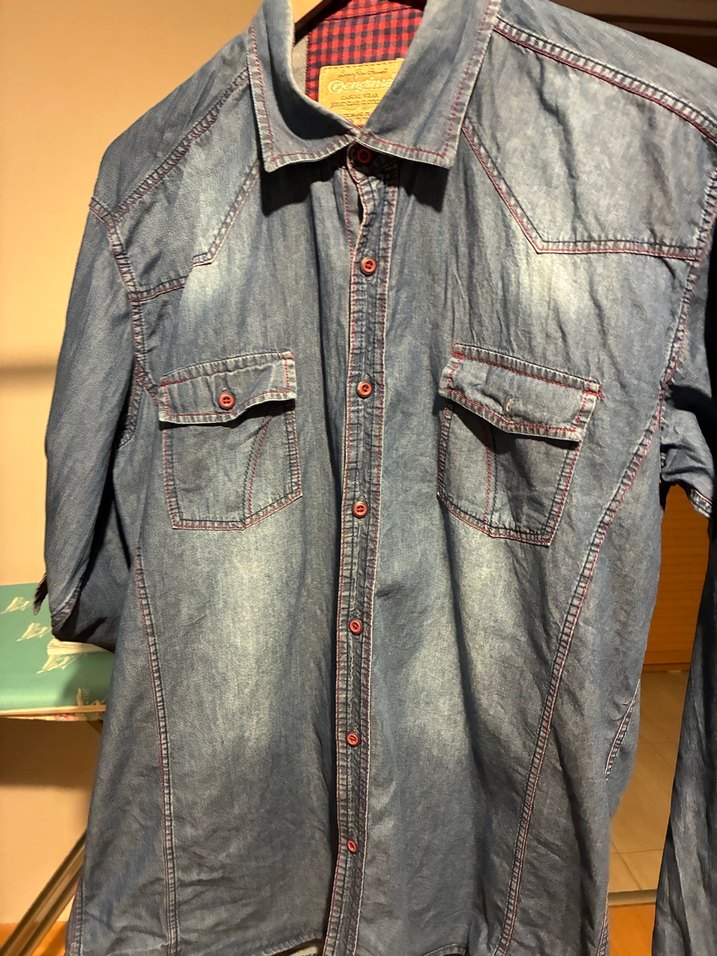 XXL Gri Mavi Denim Erkek Gömlek - Görsel 2