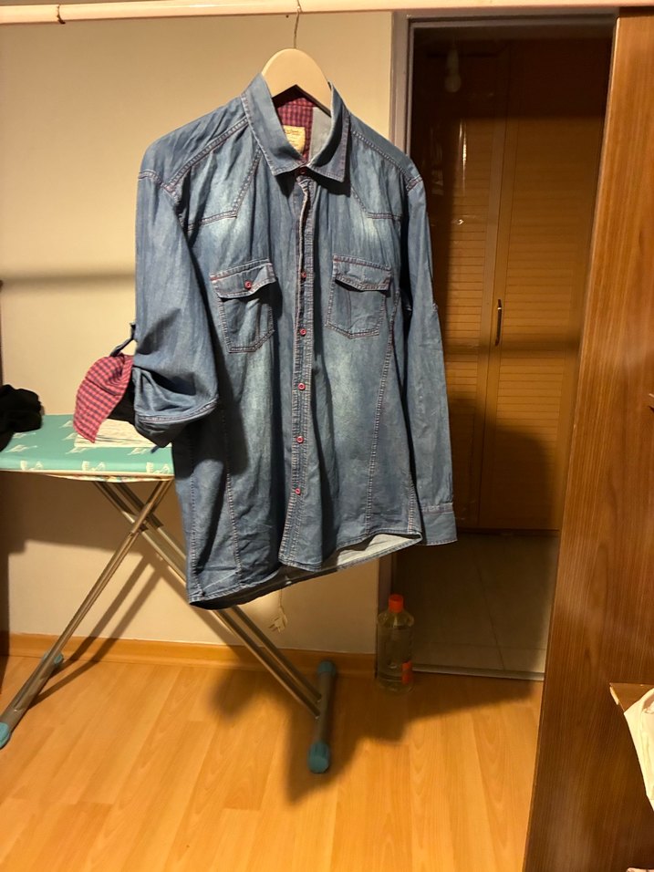 XXL Gri Mavi Denim Erkek Gömlek - Görsel 3