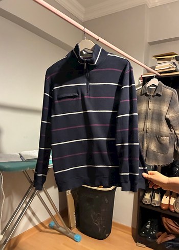 Dik Yakalı Çizgili Fermuarlı Erkek Kazak - Görsel 3