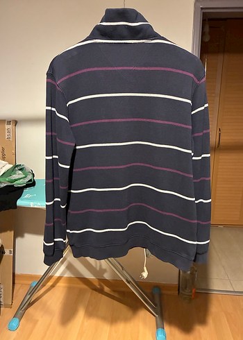 Dik Yakalı Çizgili Fermuarlı Erkek Kazak - Görsel 2