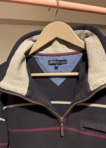 Dik Yakalı Çizgili Fermuarlı Erkek Kazak - Görsel 8