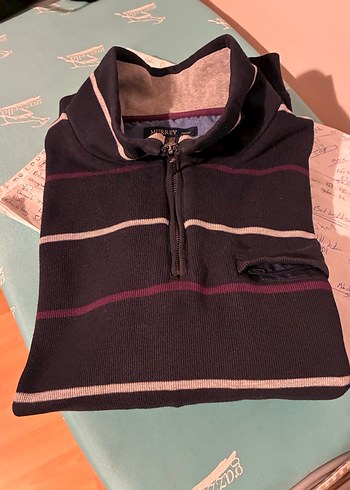 Dik Yakalı Çizgili Fermuarlı Erkek Kazak - Görsel 9