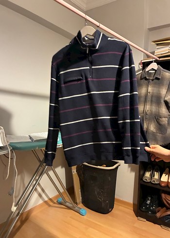 Dik Yakalı Çizgili Fermuarlı Erkek Kazak - Görsel 6