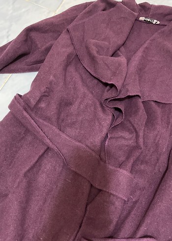 Bordo Uzun Keten Kadın Kaban - Görsel 2