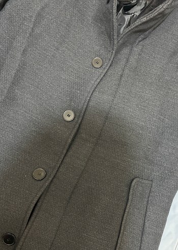 Düğmeli Gri Uzun Keten Erkek Kaban - Görsel 3