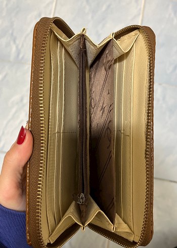 Parlak Kahverengi Yılan Desenli Deri Kadın Cüzdan - Görsel 2