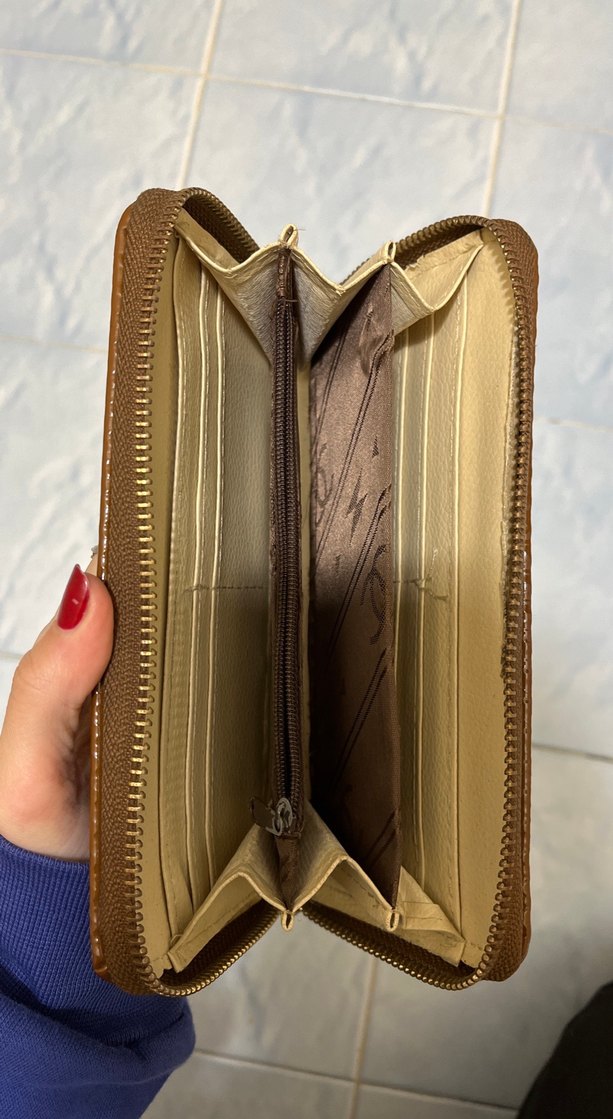 Parlak Kahverengi Yılan Desenli Deri Kadın Cüzdan - Görsel 2