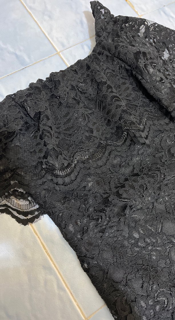 Dantel Detaylı Siyah Uzun Abiye Elbise - Görsel 2