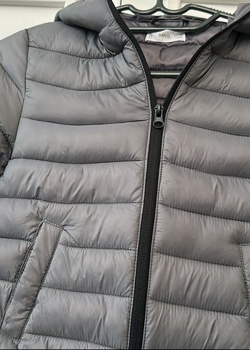 7 Yaş Beden Mango Gri Erkek Çocuk Kapüşonlu Fermuarlı Mont