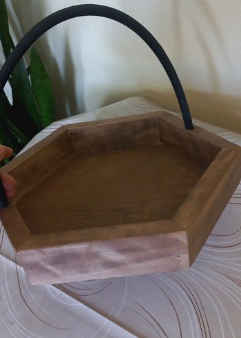 Ahşap Altıgen Sepet Siyah Saplı - Görsel 2