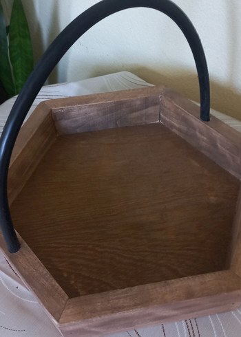 Ahşap Altıgen Sepet Siyah Saplı - Görsel 3