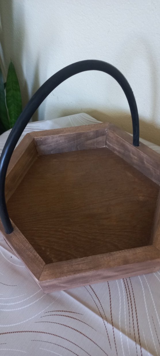 Ahşap Altıgen Sepet Siyah Saplı - Görsel 3