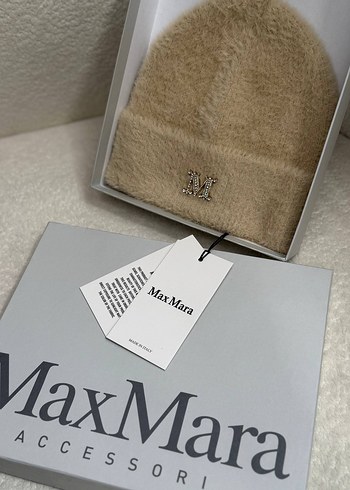 MaxMara Bej Yün Kürklü Kadın Bere - Görsel 5