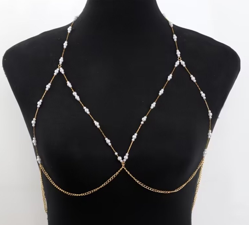 İnci İşlemeli Zincir Detaylı Vücut Aksesuarı - Görsel 2