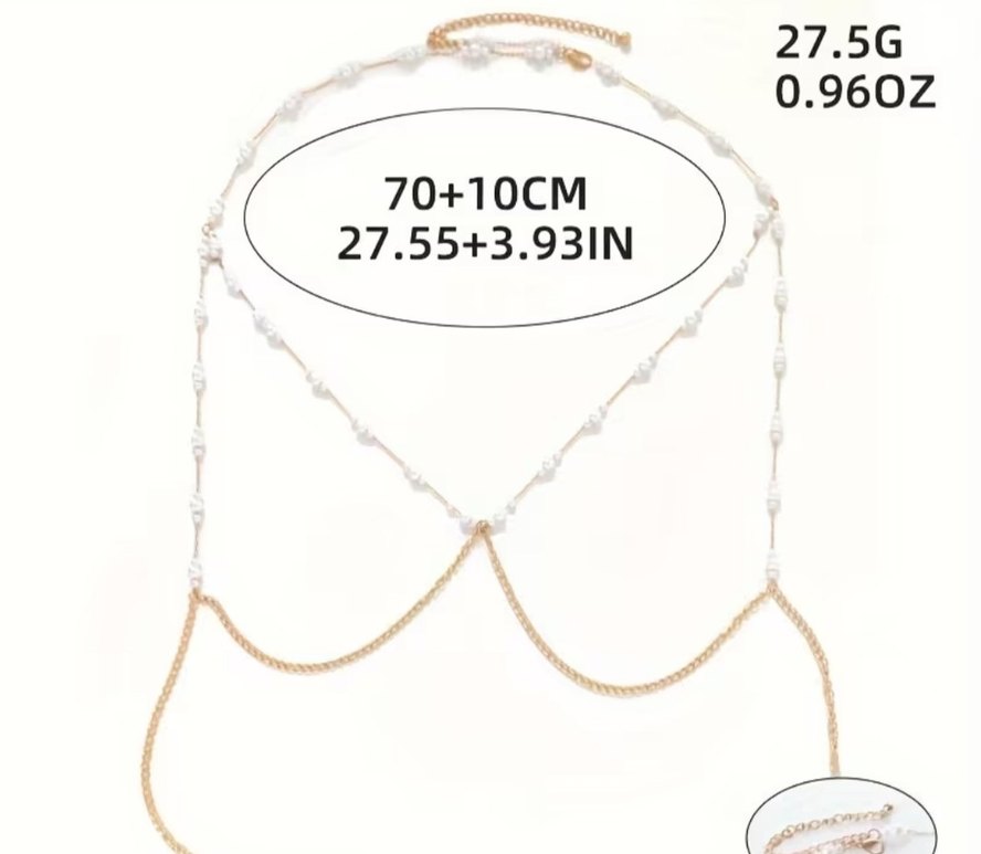 İnci İşlemeli Zincir Detaylı Vücut Aksesuarı - Görsel 3