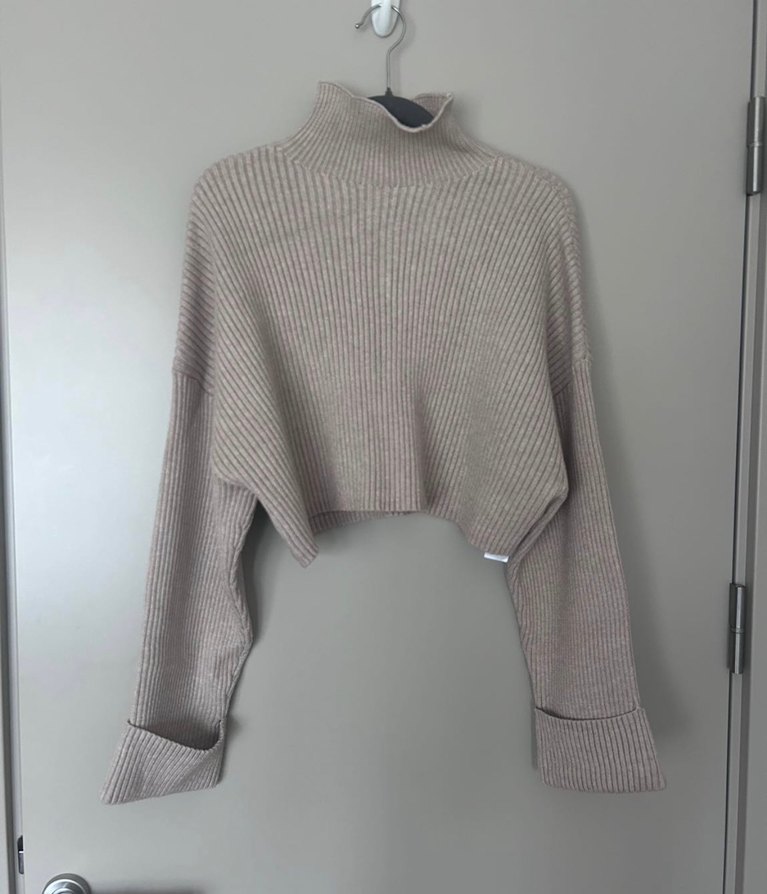 Zara Bej Yarım Balıkçı Yaka Kısa Triko Kazak - Görsel 2