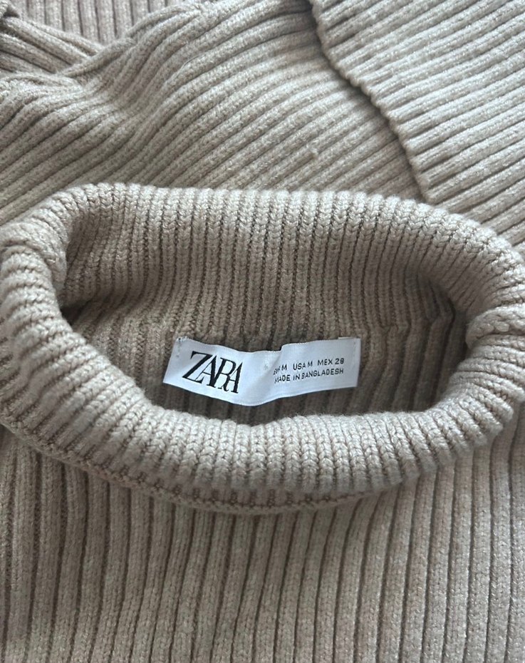 Zara Bej Yarım Balıkçı Yaka Kısa Triko Kazak - Görsel 3