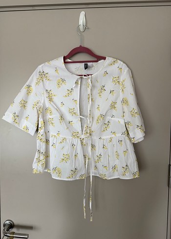 H&M V Yaka Sarı Pamuk Bluz - Görsel 2