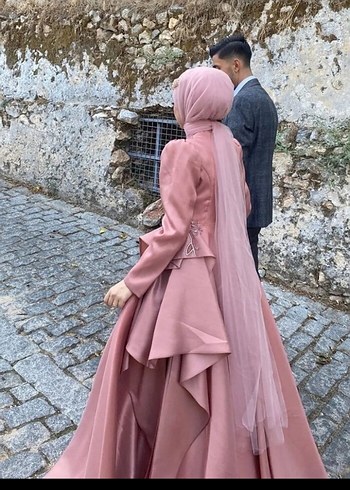 Pembe Nakışlı Uzun Kollu Tesettür Kına Elbisesi - Görsel 3